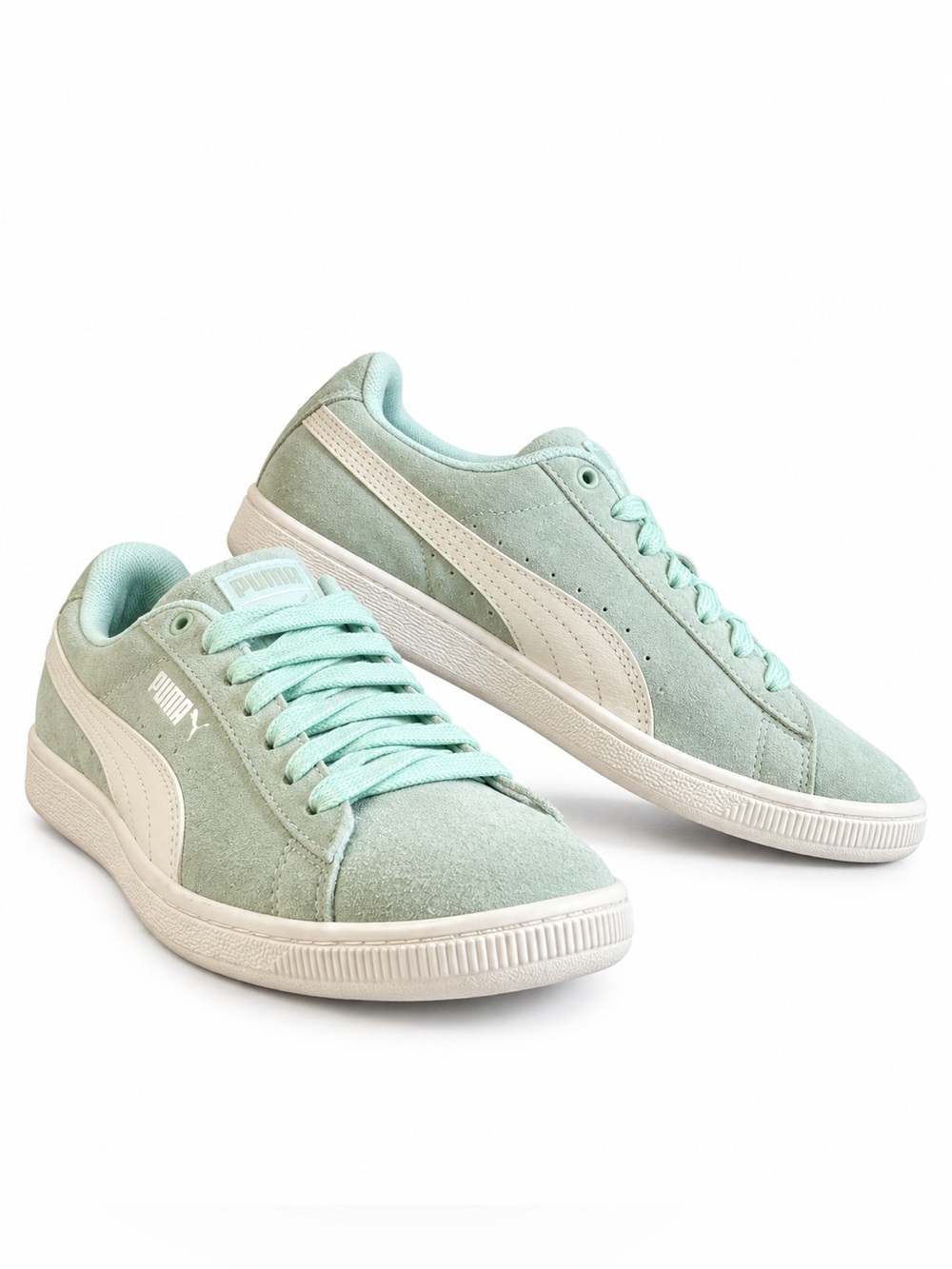 Puma Kids Mint Green Suede Sneakers White Stripe – Size 4 Kids Good/Fair